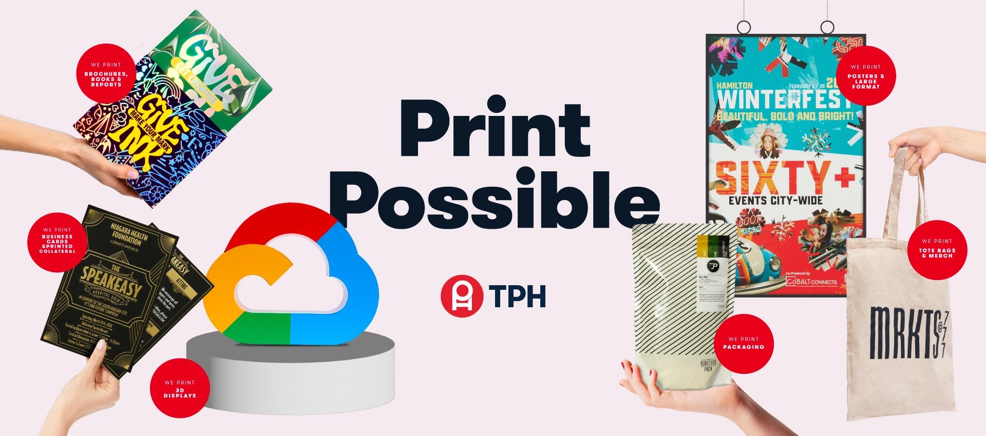 Various TPH Print Products surrounding "Print Possible"
