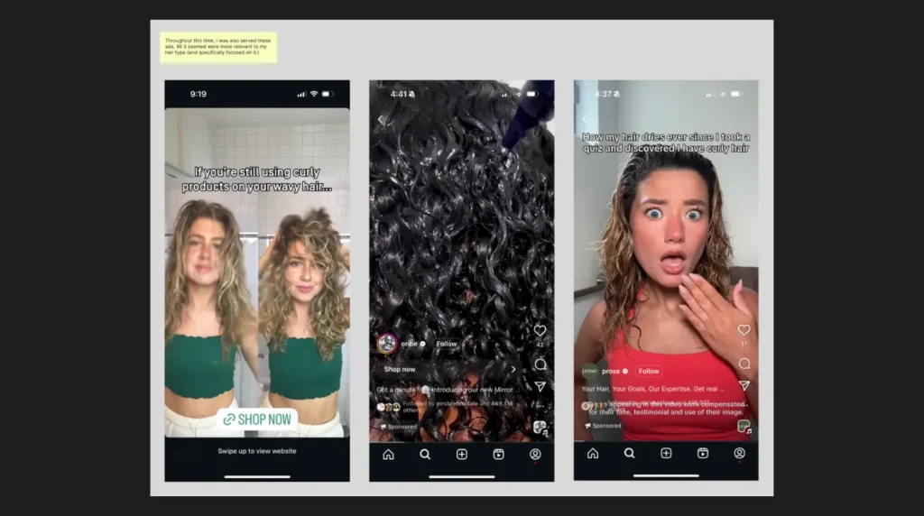 Competitor ads showing curly hair